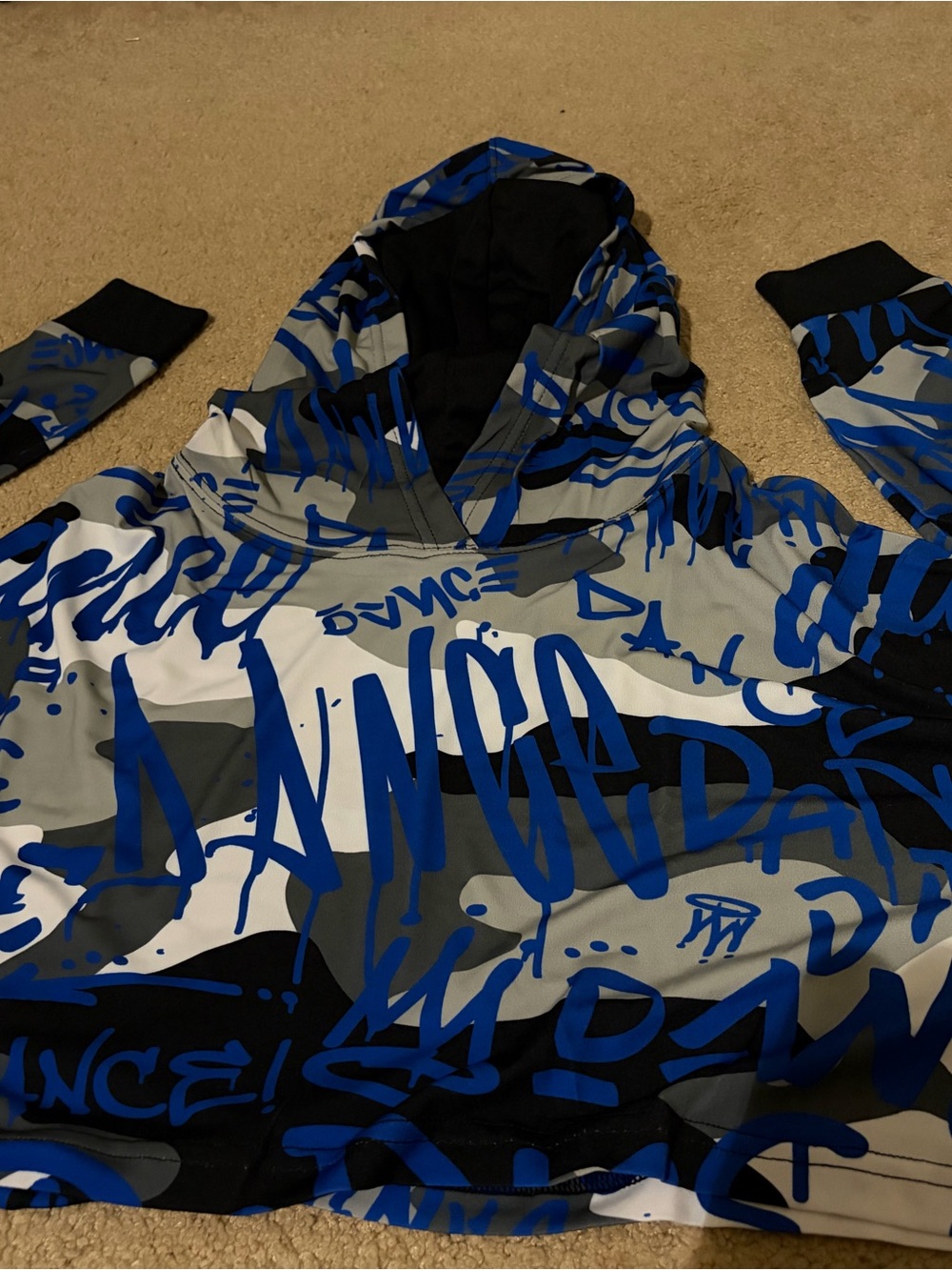 NEW Blue & Gray Graffiti Print/Dance Crop Hoodie
